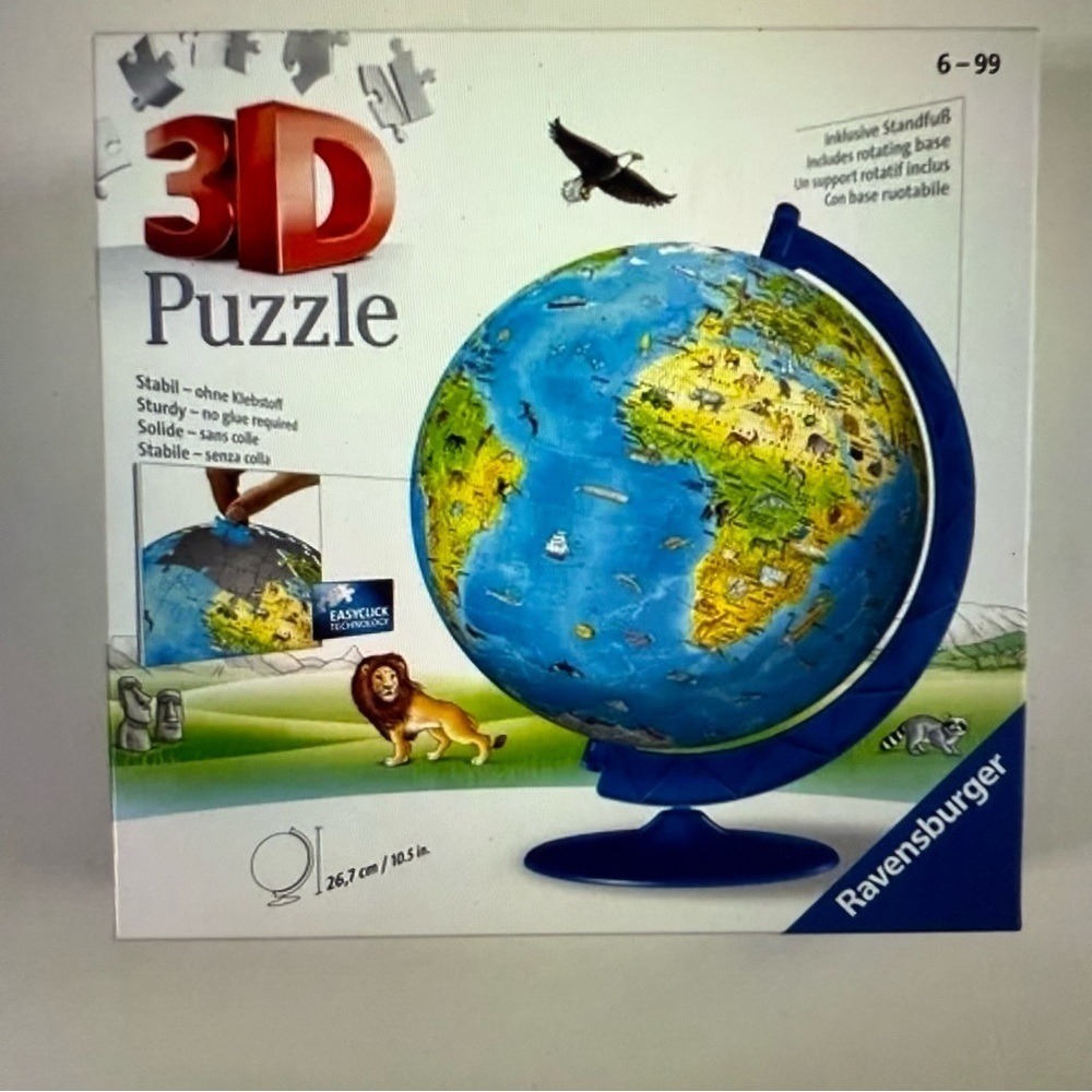 Ravensburger 3D Puzzle Globe 180 piece kids‎ World Globe Rotating Stand 123384